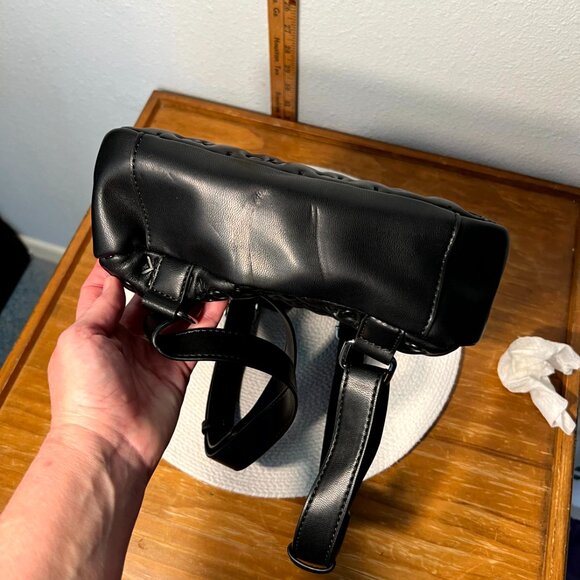 Calvin Klein Women's Black Reyna Signature Embossed Key Item Flap Backpack - Picture 5 of 6